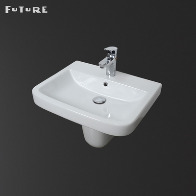 Semi Pedestal Bathroom Sink 555*455*380mm Ceramic Pedestal Wash Basin