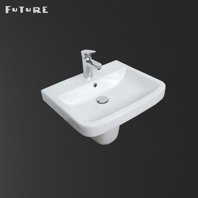 Semi Pedestal Bathroom Sink 555*455*380mm Ceramic Pedestal Wash Basin