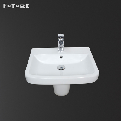 Semi Pedestal Bathroom Sink 555*455*380mm Ceramic Pedestal Wash Basin