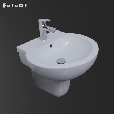 CE Wall Hung Semi Bathroom Pedestal Basin Eco Friendly Single Hole