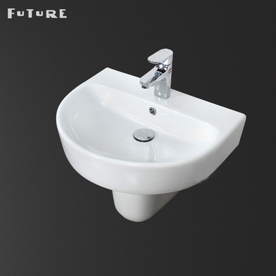 Ceramic One Piece Pedestal Wash Basin 12 Inch Pedestal Sink Floor Mounted