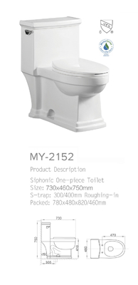 S Trap Siphonic One Piece Toilet European Style Antibacterial