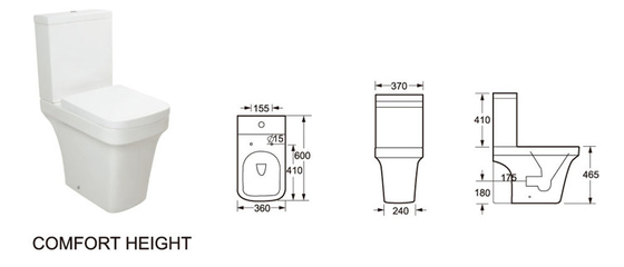 Eco Friendly Double Flushing Close Coupled Bathroom Toilet 2 Piece Wc