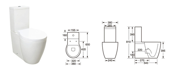 Strong Load Bearing Floor Standing Toilet Two Piece Wc 650*380*395MM
