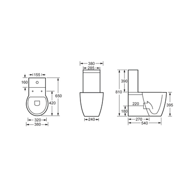 Strong Load Bearing Floor Standing Toilet Two Piece Wc 650*380*395MM