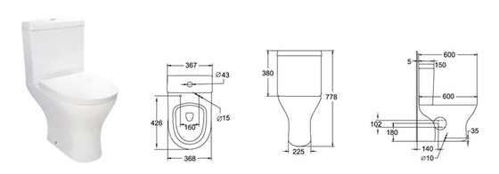 Dual Flush 3L 6L Washing Down Two Piece Wc For The Bathroom 600*368*398MM