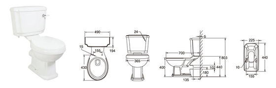 Polished Ceramic Close Coupled Wc Toilet Environmental 440*490*400MM