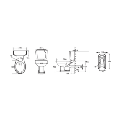 Polished Ceramic Close Coupled Wc Toilet Environmental 440*490*400MM