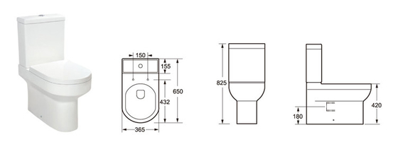 Efficient Flushing Space Saving Close Coupled Toilet 650*365*825mm
