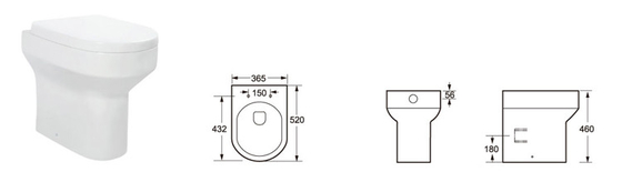 anti Scratch  One Piece Smooth Glazed Back to Wall Toilet WC  365mm wide