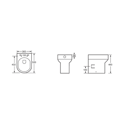 anti Scratch  One Piece Smooth Glazed Back to Wall Toilet WC  365mm wide