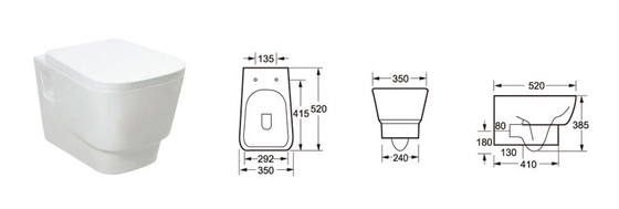 OEM Bathroom Wall Hung Wc Wall Mounted Water Closet 520*350*385mm