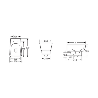 OEM Bathroom Wall Hung Wc Wall Mounted Water Closet 520*350*385mm