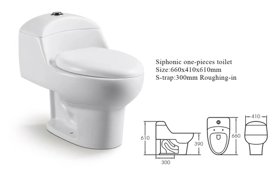 European Style S Trap Siphonic One Piece Toilet Anti Bacterial Elongated Seat