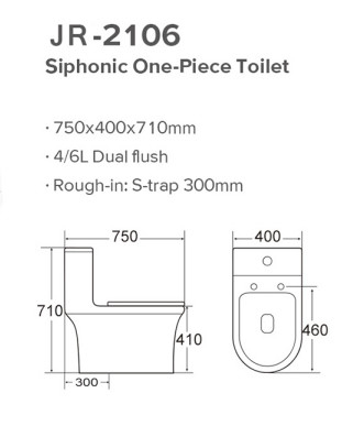 CE 710mm Height Siphonic Water Closet With S-Trap Comfortable  Use