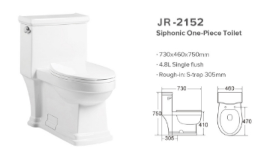 20-30KG Smooth Glazed One Piece Water Closet With WARS Approved Flush Fitting