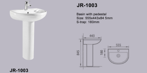 ISO9001 White Modern Freestanding Pedestal Sink 555*443*845MM