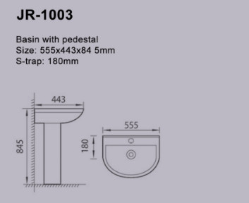 ISO9001 White Modern Freestanding Pedestal Sink 555*443*845MM