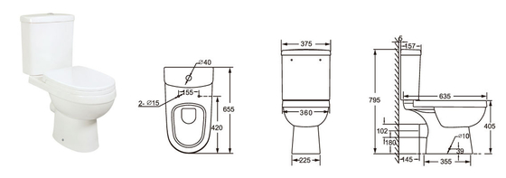 Short Projection White Compact Close Coupled Toilet with 400mm Bowl Height