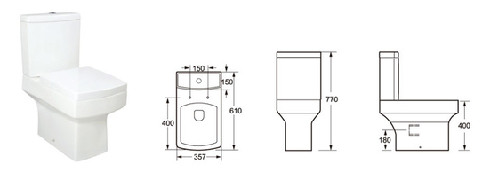 Short Projection White Ceramic Close Coupled Toilet with 4.5L/3L Water Consumption