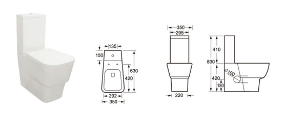 Ceramic Close Coupled Bathroom Toilet with 3/6L Flush Volume and &lt;50dB Noise Level