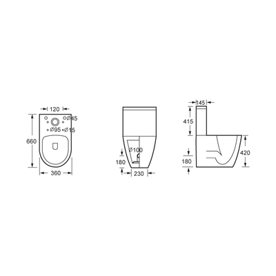 Wall-mounted Close Coupled Bathroom Toilet with Standard Size, CE/RoHS/ISO9001 Certification