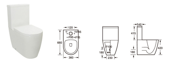 Wall-mounted Close Coupled Bathroom Toilet with Standard Size, CE/RoHS/ISO9001 Certification