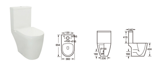 CE/RoHS/ISO9001 Certification Bottom Water Inlet 3/6L Flush Volume Close Coupled Bathroom Toilet